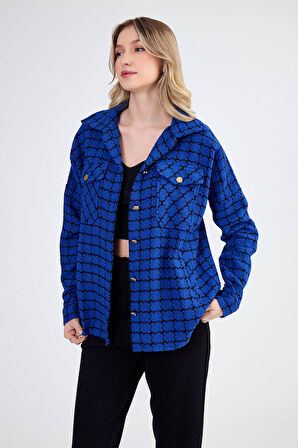 Kapak Cepli Desenli Oversize Gömlek