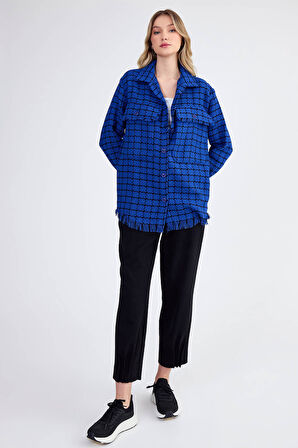 Desenli Püskül Detaylı Oduncu Gömlek