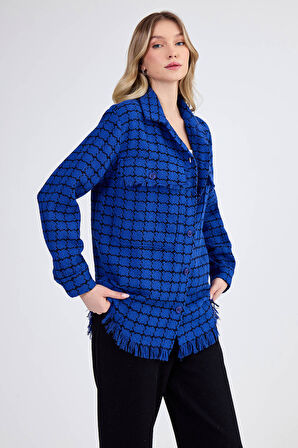 Desenli Püskül Detaylı Oduncu Gömlek