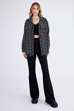 Desenli Püskül Detaylı Oduncu Gömlek