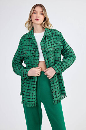 Desenli Püskül Detaylı Oduncu Gömlek