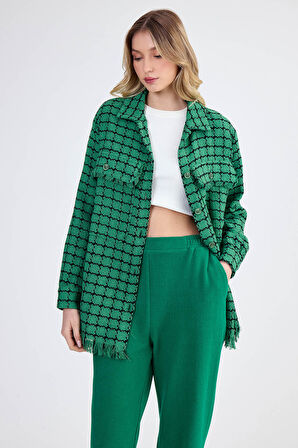 Desenli Püskül Detaylı Oduncu Gömlek