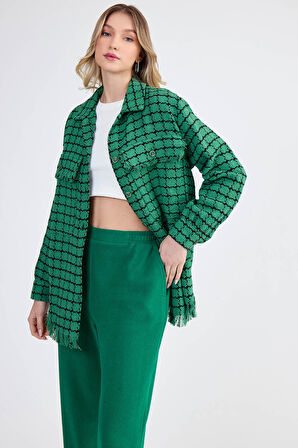 Desenli Püskül Detaylı Oduncu Gömlek