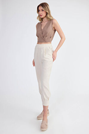 Viskon Keten Pileli Pantolon