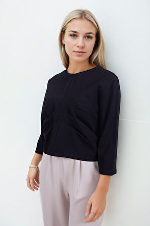 Önü Büzgü Detaylı Kısa Kol Modal Bluz