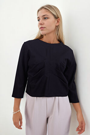 Önü Büzgü Detaylı Kısa Kol Modal Bluz