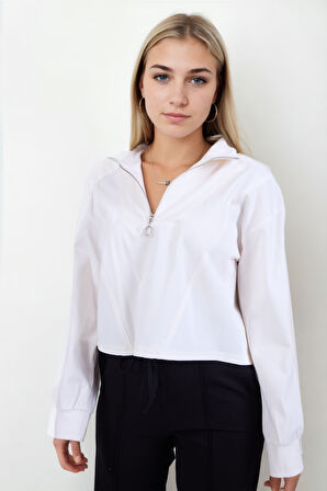 Önü Fermuarlı Modal Bluz