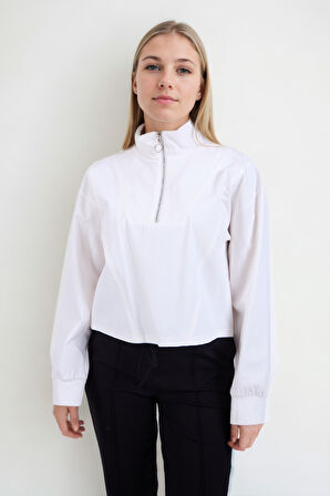 Önü Fermuarlı Modal Bluz