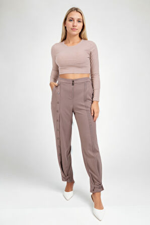 Önü Düğmeli Fermuarlı Modal Kumaş Pantolon