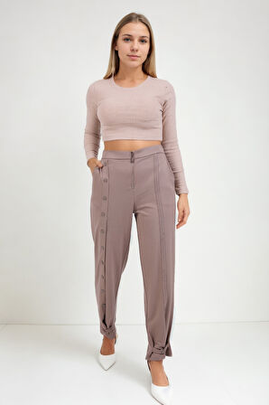 Önü Düğmeli Fermuarlı Modal Kumaş Pantolon