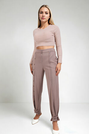 Önü Düğmeli Fermuarlı Modal Kumaş Pantolon