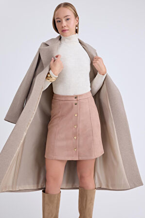 Ceket Yaka Kuşaklı Kaşe Kaban