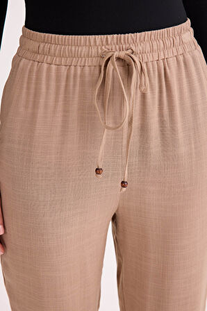 Beli Bağcıklı Viskon Keten Pantolon
