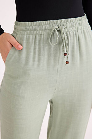 Beli Bağcıklı Viskon Keten Pantolon