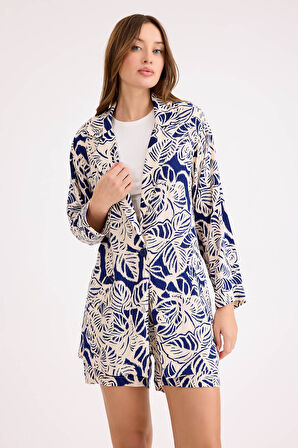 Çiçek Desen Tek Düğme Ceket