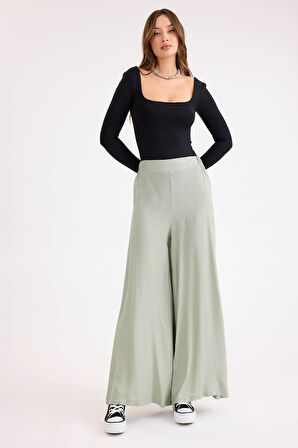 Arkası Lastikli Viskon Keten Salaş Pantolon