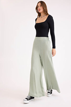 Arkası Lastikli Viskon Keten Salaş Pantolon