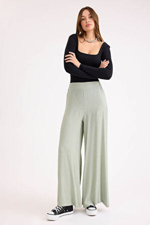 Arkası Lastikli Viskon Keten Salaş Pantolon