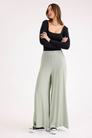 Arkası Lastikli Viskon Keten Salaş Pantolon