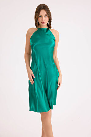 İp Askılı Midi Boy Saten Elbise