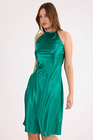 İp Askılı Midi Boy Saten Elbise