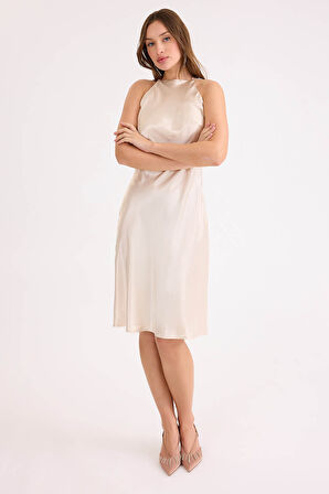 İp Askılı Midi Boy Saten Elbise