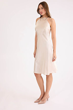 İp Askılı Midi Boy Saten Elbise