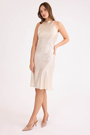 İp Askılı Midi Boy Saten Elbise