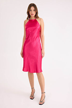 İp Askılı Midi Boy Saten Elbise