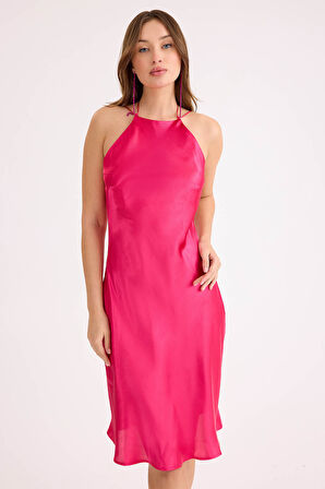 İp Askılı Midi Boy Saten Elbise