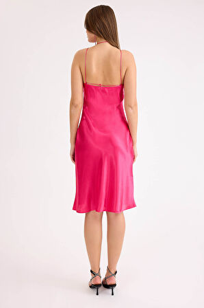 İp Askılı Midi Boy Saten Elbise