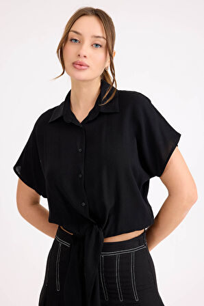 Beli Bağlamalı Kısa Kol Salaş Gömlek