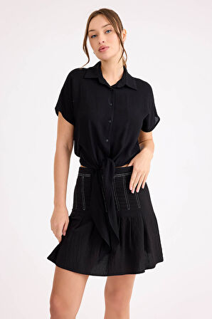 Beli Bağlamalı Kısa Kol Salaş Gömlek