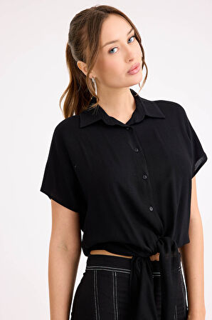 Beli Bağlamalı Kısa Kol Salaş Gömlek