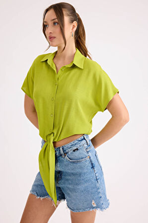 Beli Bağlamalı Kısa Kol Salaş Gömlek