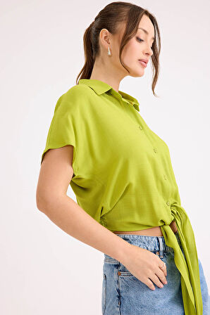 Beli Bağlamalı Kısa Kol Salaş Gömlek