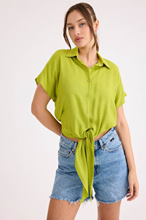 Beli Bağlamalı Kısa Kol Salaş Gömlek