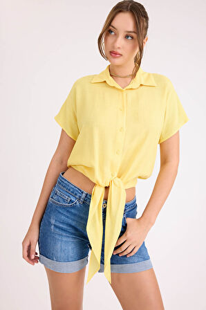 Beli Bağlamalı Kısa Kol Salaş Gömlek