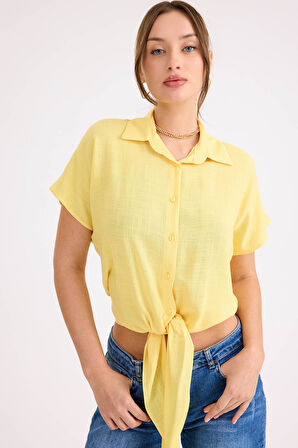 Beli Bağlamalı Kısa Kol Salaş Gömlek