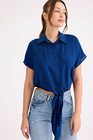 Beli Bağlamalı Kısa Kol Salaş Gömlek