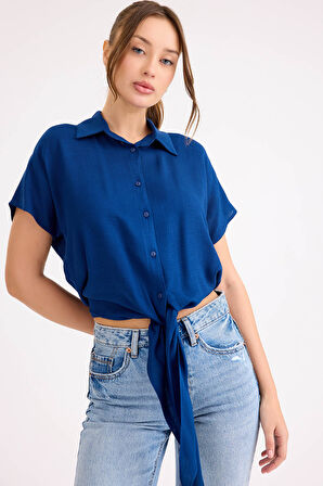 Beli Bağlamalı Kısa Kol Salaş Gömlek