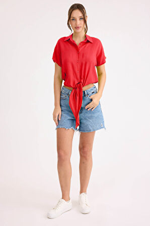 Beli Bağlamalı Kısa Kol Salaş Gömlek