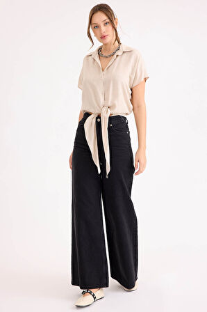 Beli Bağlamalı Kısa Kol Salaş Gömlek