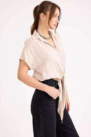 Beli Bağlamalı Kısa Kol Salaş Gömlek