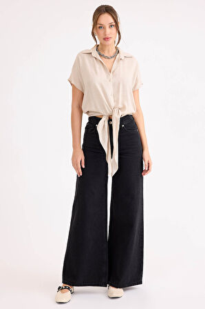 Beli Bağlamalı Kısa Kol Salaş Gömlek