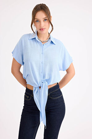 Beli Bağlamalı Kısa Kol Salaş Gömlek