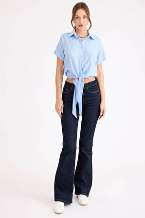 Beli Bağlamalı Kısa Kol Salaş Gömlek