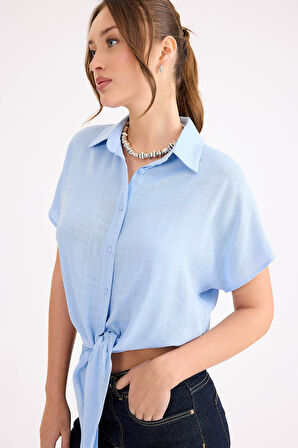 Beli Bağlamalı Kısa Kol Salaş Gömlek