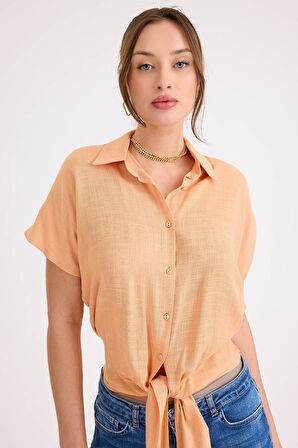 Beli Bağlamalı Kısa Kol Salaş Gömlek
