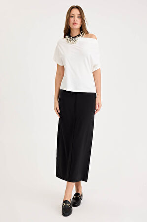 Önü Dikişli Midi Boy Etek